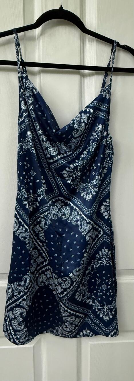 Cider XS blue handkerchief silky satin slip dress NWOT western country boho